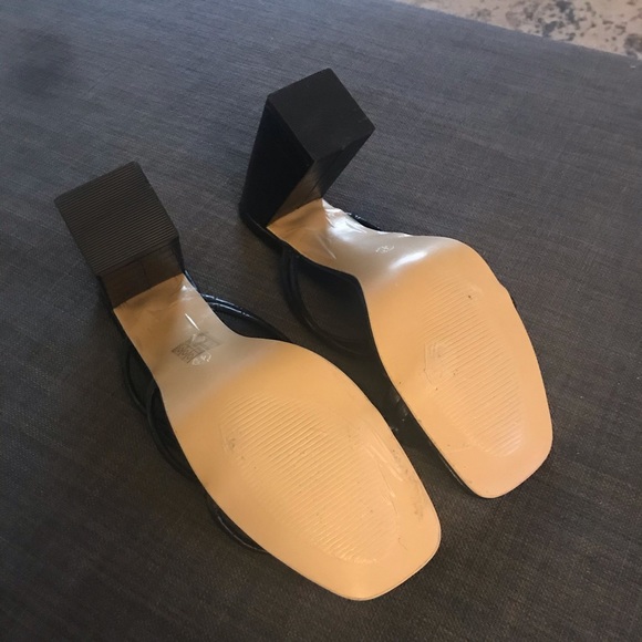 Black Croc Strappy Mule Sandals Chucky Square heel - Picture 6 of 6